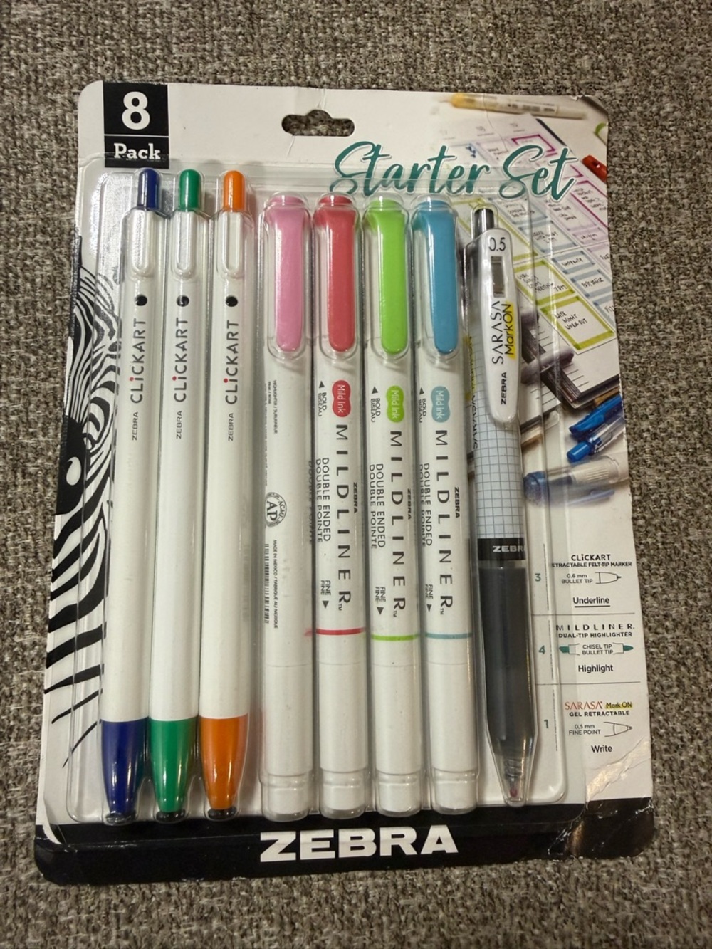 Zebra Starter Set - White Barrel Pens & Mildliner Highlighters (Multi-Color)